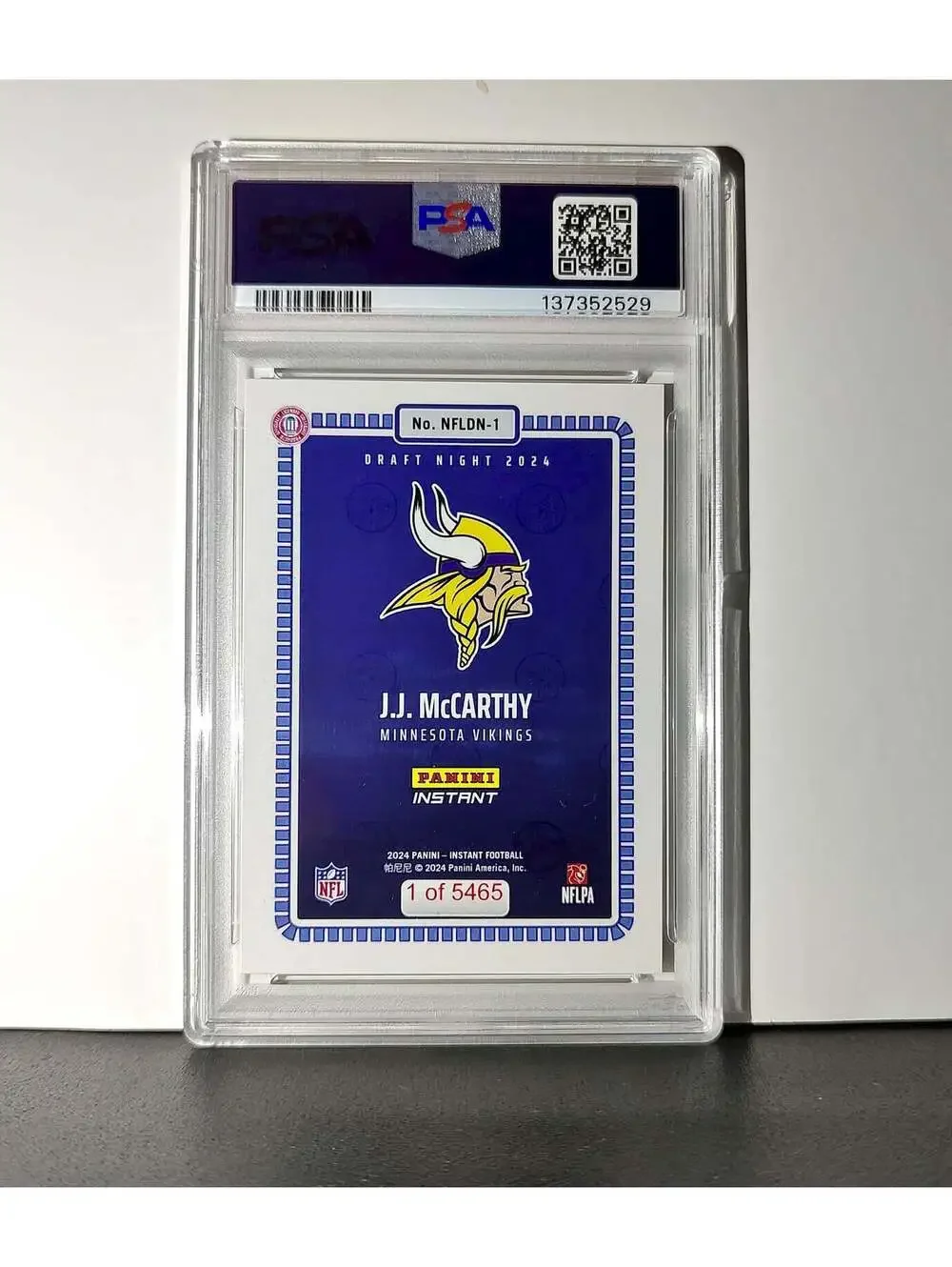 J.J. McCarthy 2023 Panini Instant Draft Night #NFLDN-1 PSA 9 Mint